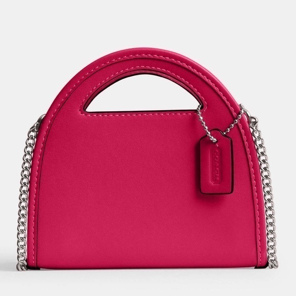 NWT COACH Top Handle Card Case Dragonfruit Pink Chain Leather Crossbody CT879 - Picture 1 of 11